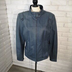 Danier Leather Ladies Size Large Lined Windsor Blue Full Zip Leather Jacket